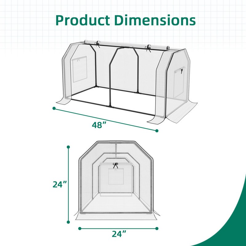 Mini Greenhouse with double Roll-Up Zippered Doors, PE Cover, 2' H x 4' W x 2' D
