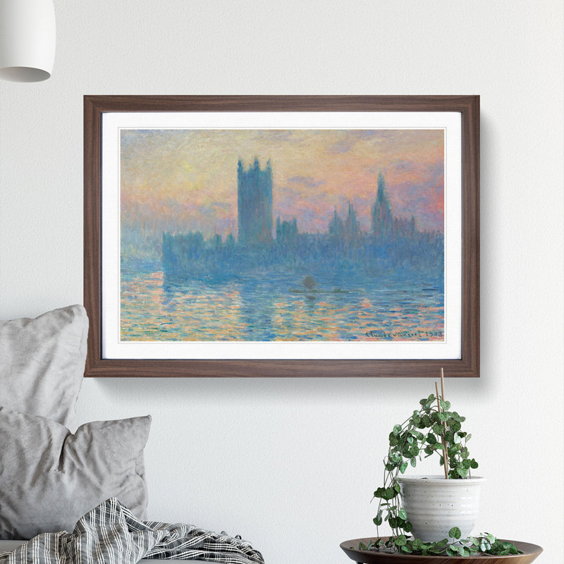 Houses of Parliament in London Vol.1 by Claude Monet - Picture Frame Painting, Walnut Framed, 36cm H x 48cm W x 2cm D