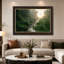 Art mural sur toile, "Misty Stream Through Green Reeds with Flying Birds"-133552992