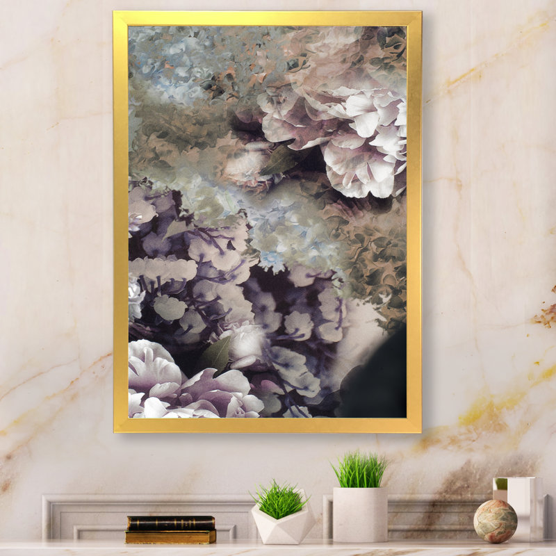 «Grunge Silk Nature Flower II», reproduction d'art sur toile, H 20 po x l 12 po x P 1 po, Cadre doré