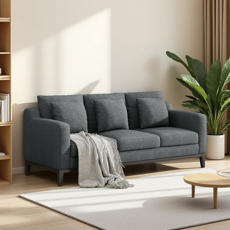 Canapé 3 places confortable avec pieds en bois, moderne pour le salon et le bureau, Gris anthracite
