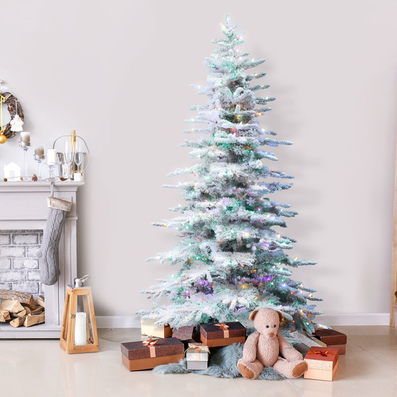 6.5-Ft Flocked Pine Valley Christmas Tree with Multicolor LED Lights