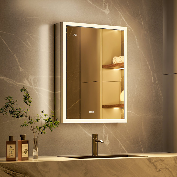 Ciyanna Recessed LED Lighted Medicine Cabinet with 3 Adjustable Shelves, Defogger, Outlets & USBs