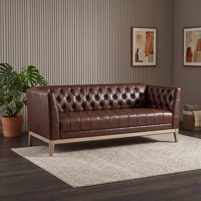 Canapé Chesterfield 3 places en similicuir avec capitonnage à boutons profonds et assise en mousse S-Spring, Brun