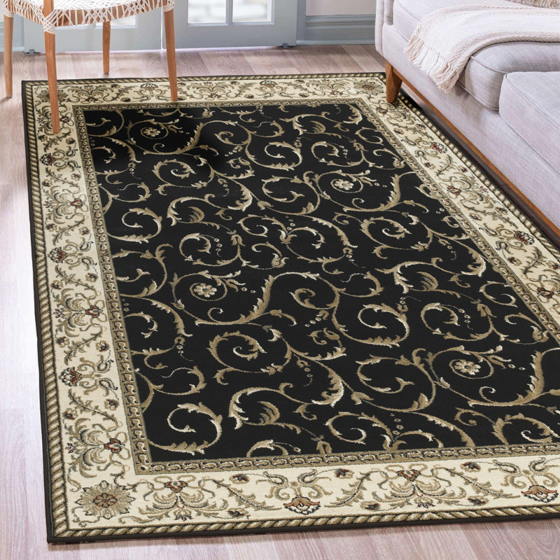 Tapis noir traditionnel Weisgerber 1599, Rectangle 9 pi 10 po x 12 pi 10 po