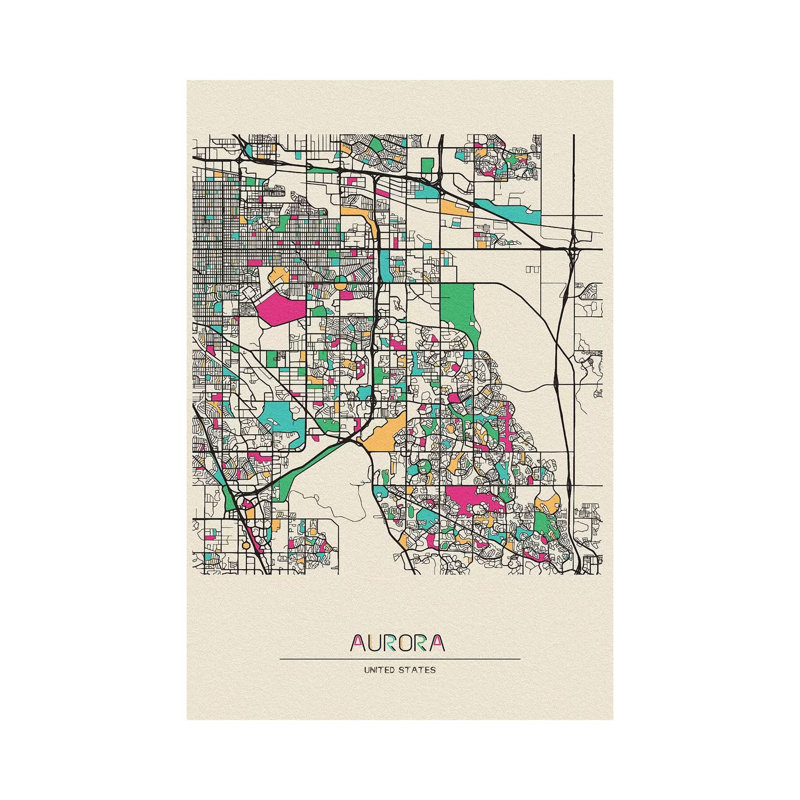 «Aurora, Colorado Map» par Ayse Deniz Akerman - impression sur toile tendue, H 26 po x l 18 po x 1,5 po