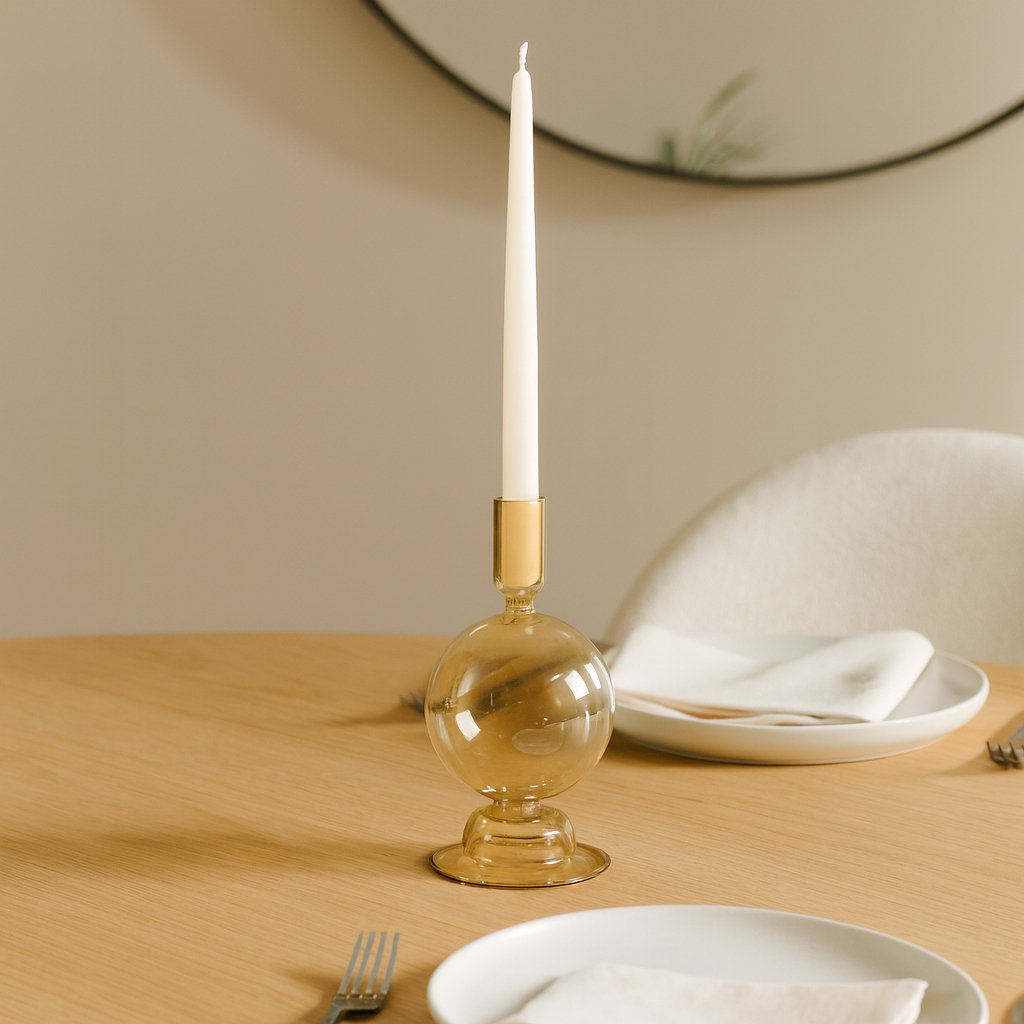 Rupani Glass Candlestick Holder, Gold
