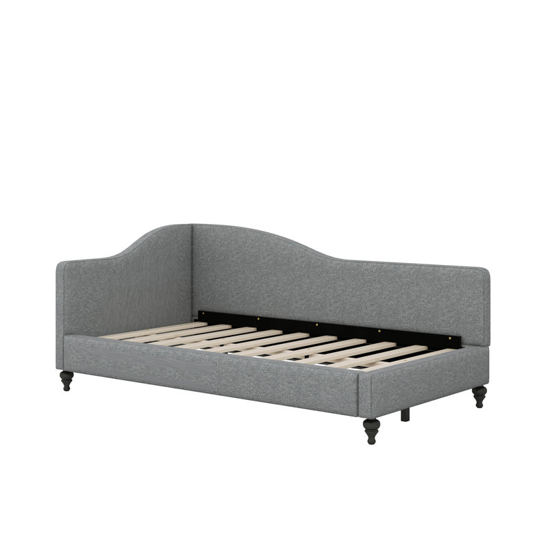 L-Shaped Linen Daybed With Solid Wood Legs, Gray, Twin