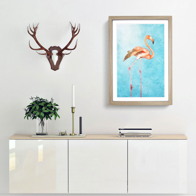 Flamingo Bird - Picture Frame Painting Print, 33cm H x 24cm W x 2cm D, Oak Framed