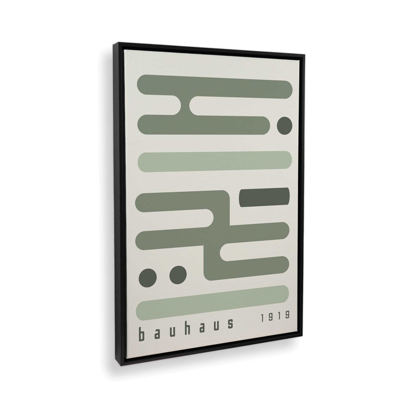 Bauhaus Minimalist Circuitry, Beige/Green, Satin Black Floater Framed, 18.75" H x 12.75" W