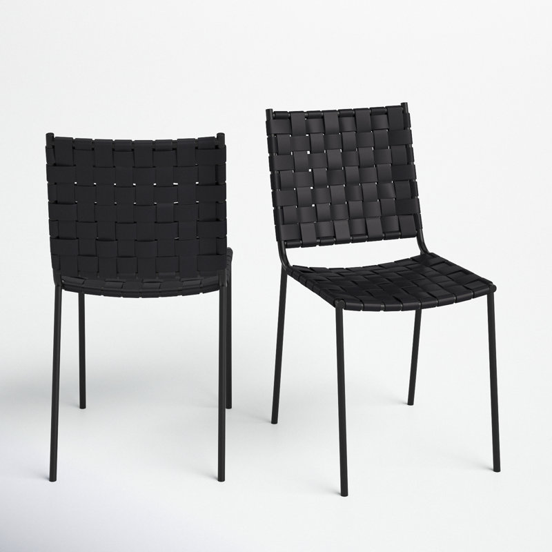 Ryland 18.5'' H Leather Upholstered Metal Armchair, Black, Black