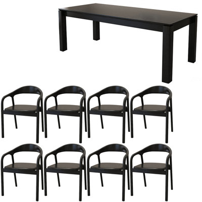 French vintage black solid wood dining table set