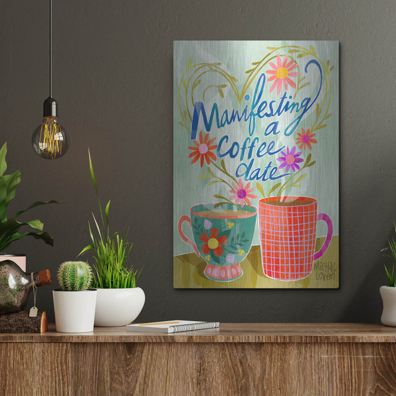 «Manifesting A Coffee Date» par Michal Loren, art mural en métal, 12 po x 16 po, 12 po x 16 po