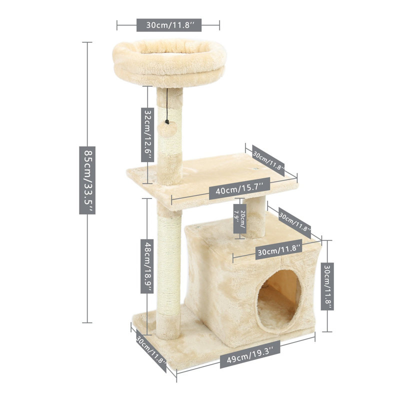 53.5'' Light Gray Sisal Cat Tree Condo with Scratching Posts