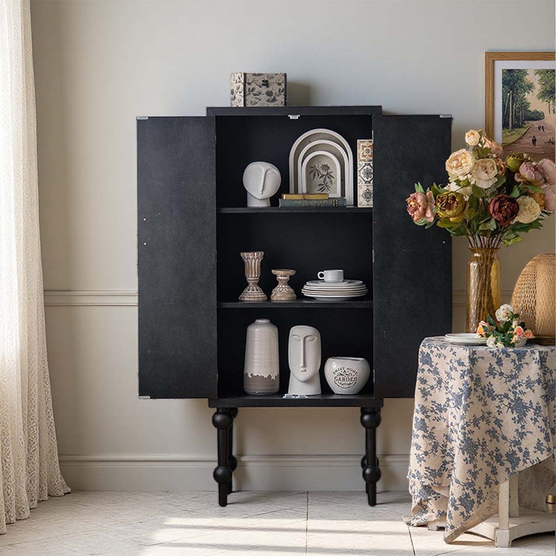 Black Vintage Carved Storage Cabinet