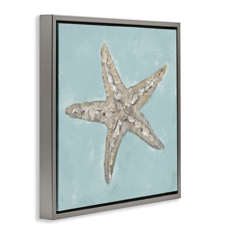 «Blue Starfish Impression» par Julie DeRice, Cadre flottant gris lustré, H 25 po x l 25 po