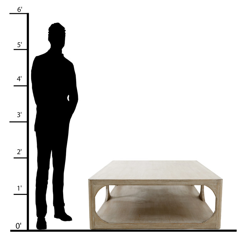 Peking Ming Solid Wood Coffee Table, 16" H x 55" L x 33" W, Weathered Whitewash