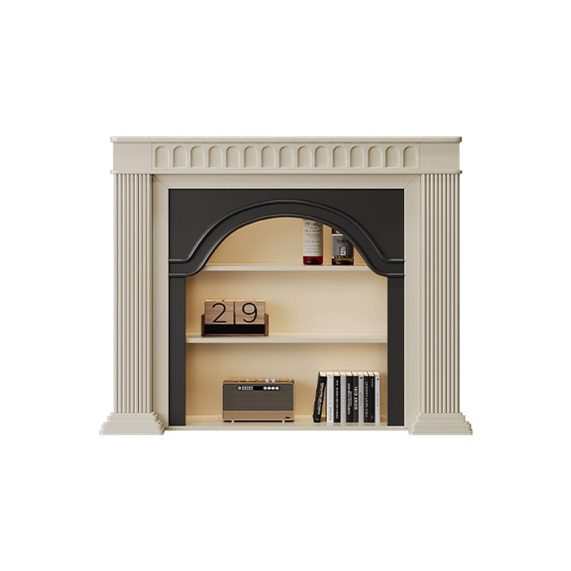 Foyer autoportant en bois massif beige, H 43,31 po x l 47,24 po x P 13,78 po