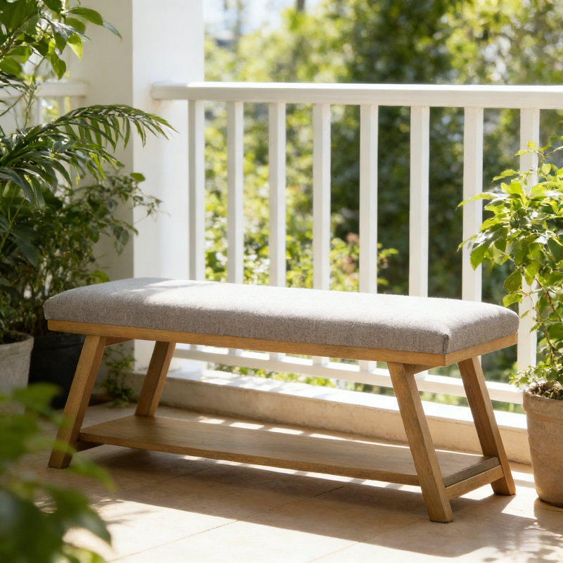 Banc de rangement rembourré multifonctionnel, Light Yellow Wood/Gray