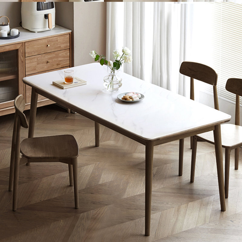 Table de salle à manger rectangulaire en bois massif et en pierre frittée, H 29,53 po x L 70,87 po x l 35,43 po