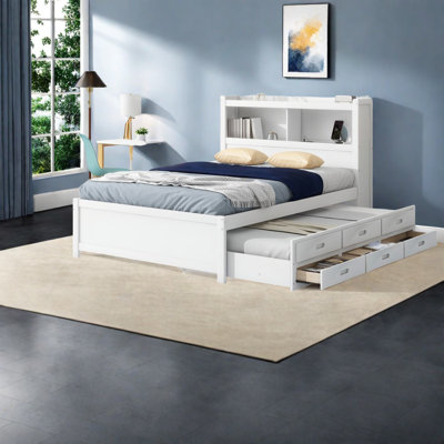 Modern Full-size Storage Platform Beds, Pine Wood, Home Use