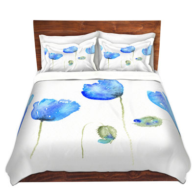 Ensembles de housses de couette DiaNoche en microfibre par Amanda Hawkins - Azure Poppies