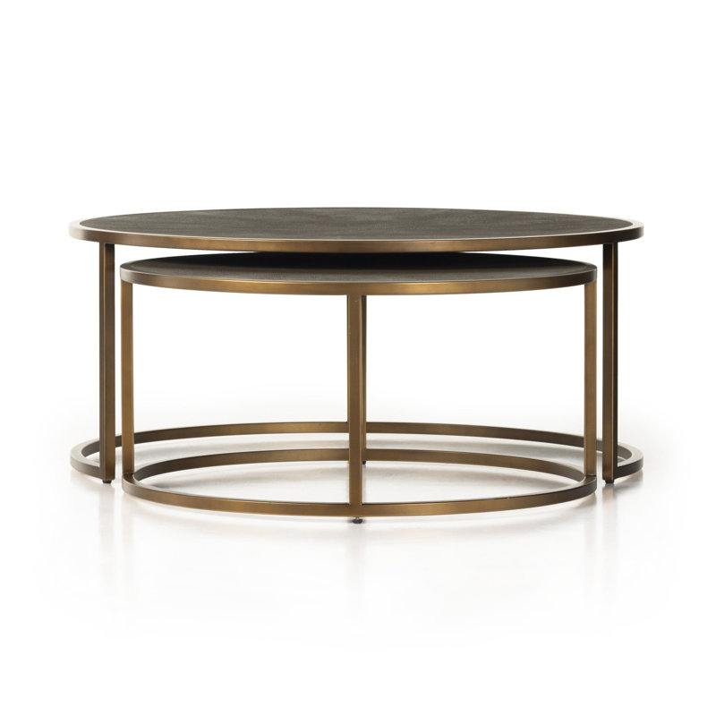 Shagreen Nesting Coffee Table, Gray Shagreen, Antique Brass