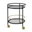 Chariot-bar rond moderne avec tablettes en verre trempé et accents dorés