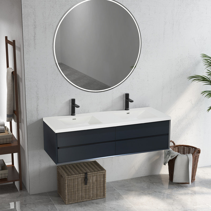 Chilmonik 70.9'' Double Bathroom Vanity with Engineered Stone Top, Gray