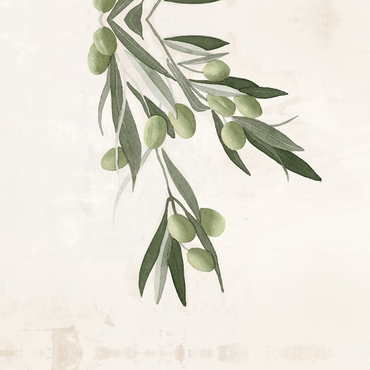 Gracie Oaks Olive Branch On Light Background With Green Olives On Canvas  Painting