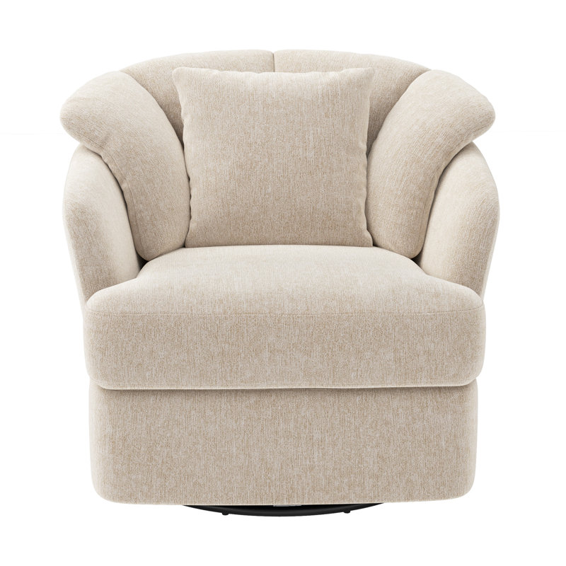 Lakitia Rowena Upholstered Swivel Barrel Chair, Light KhakI