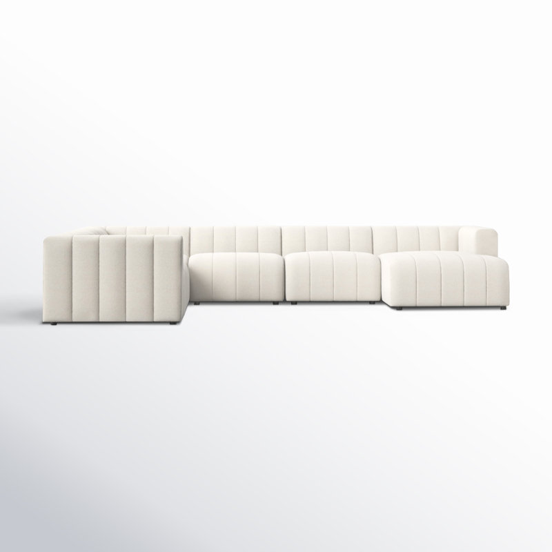 Langham Channeled 6 - Piece Sectional, Left Hand Facing, Fayette Cloud Polyester Blend, 28" H x 157" W x 122" D