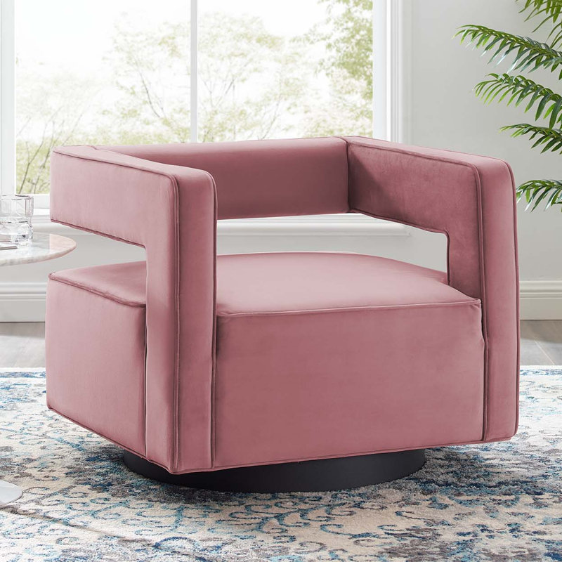 Booth Performance Velvet Swivel Armchair, Dusty Rose