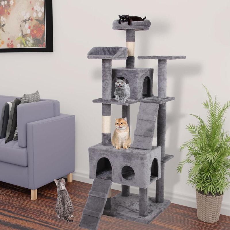 Arbre à chat, tour à chat de 63 pouces pour chat d'intérieur, arbre à chat à plusieurs niveaux, Gris