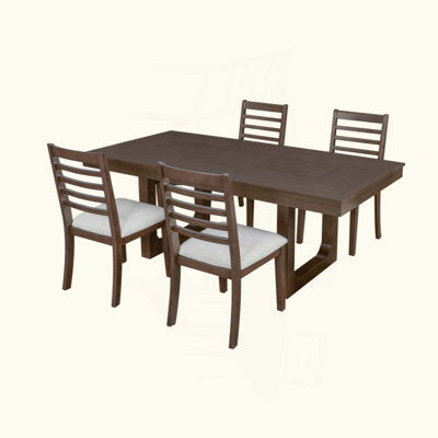 5-Piece Extendable Dining Table Set, Farmhouse Extendable Table with 18" Move Leaf, 78" Rustic Wooden Kitchen Table and 4 piece Upholstered Chairs, Ex