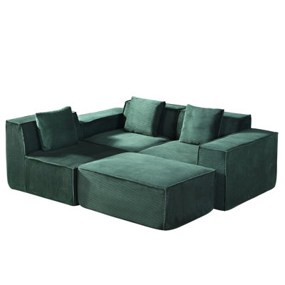 Cozyform Convertible Corduroy Sectional Couch With Ottoman & Pillows, Modular L Shaped Sleeper Sofa, Boneless Cloud Couch For Living Room Furniture by Rosdorf Park