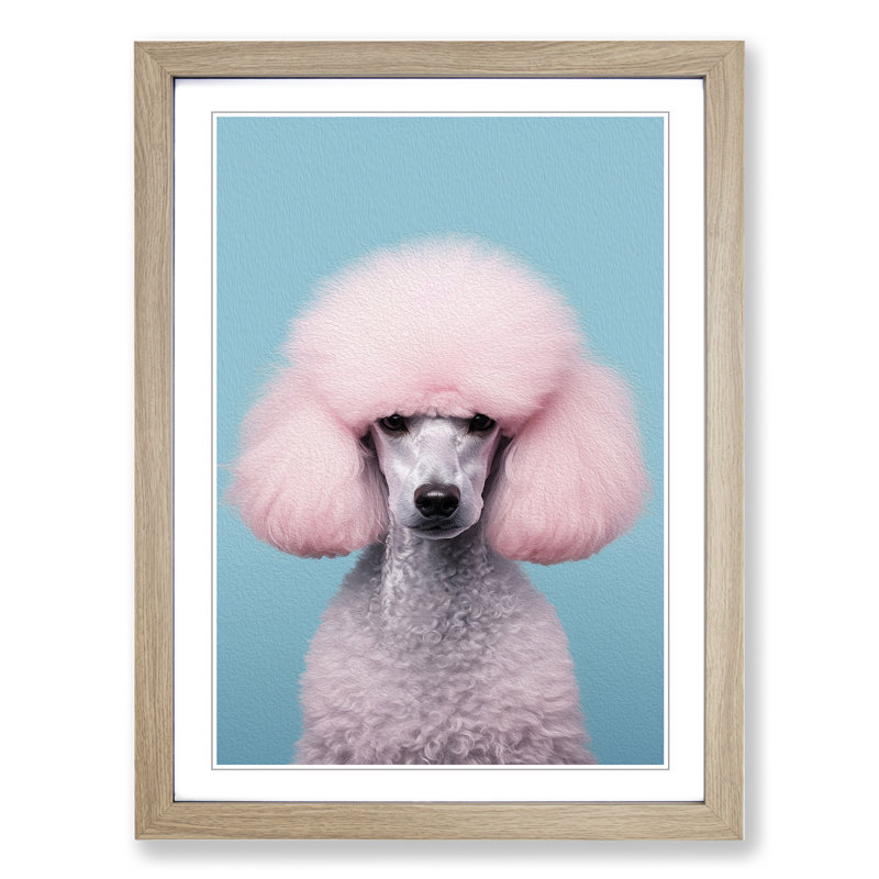 Poodle Minimalism No.2 - Single Picture Frame Print on Wood, 46cm H x 34cm W x 2cm D, Oak