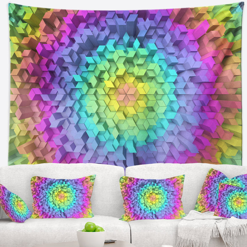 Tapisserie vue abstraite des formes géométriques colorées, H 50 po x l 60 po