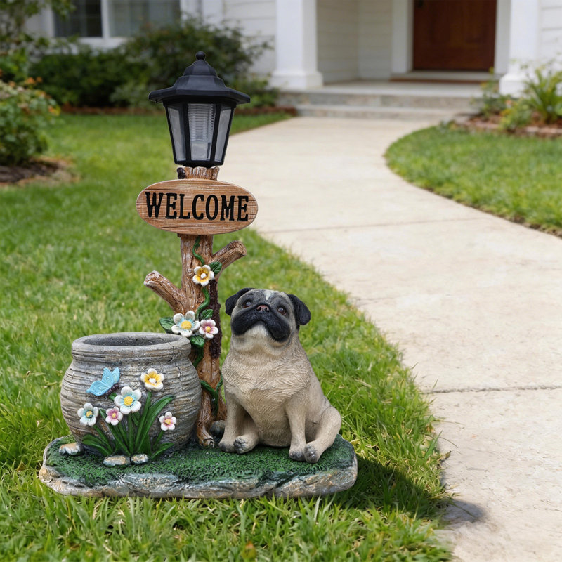 Statue de planteur de chien carlin assis