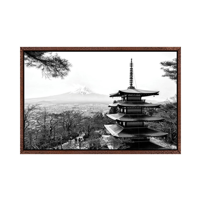 Chureito Pagoda 1 Piece Floater Frame Wall Art on Canvas, Classic Wood Framed