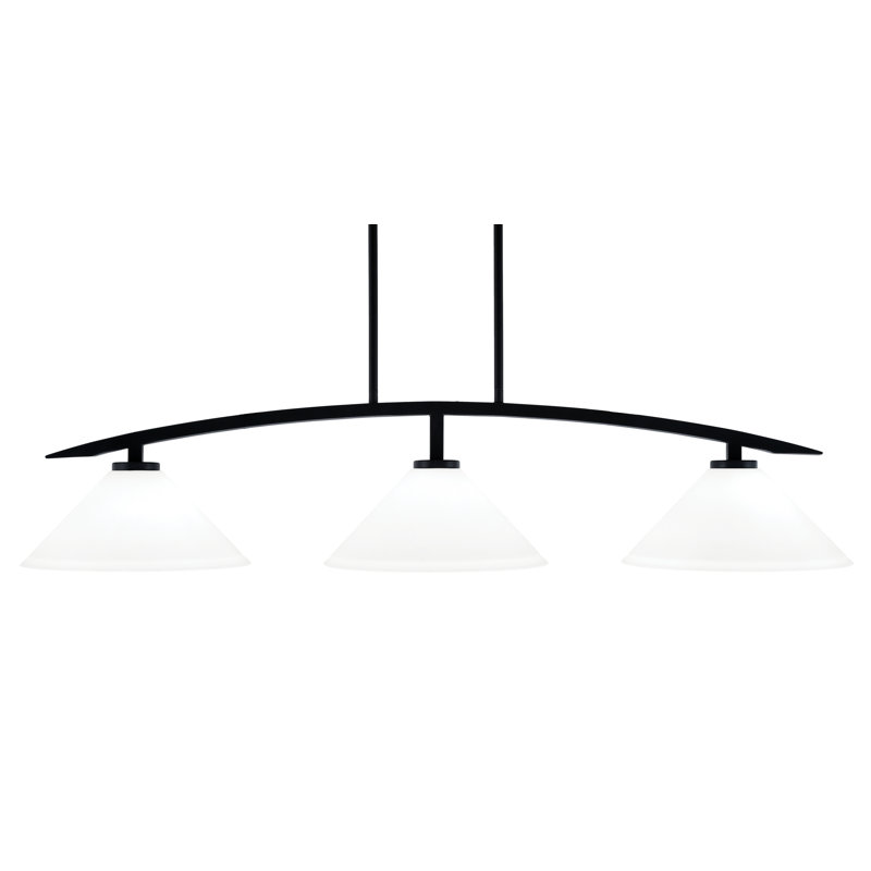 Luminaire pour îlot de cuisine 3 lumières kurve au fini noir mat avec verre mousseline blanc 10 po
