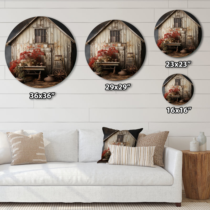 Barns Rustic Charm X - Architecture Round Metal Art, 29" H x 29" W