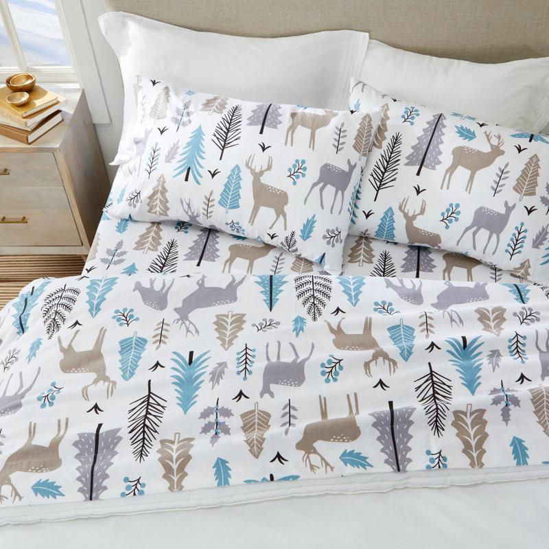 Ensemble de draps à imprimé géométrique 100% flanelle de coton, Ensemble de draps pour grand lit avec drap-housse 