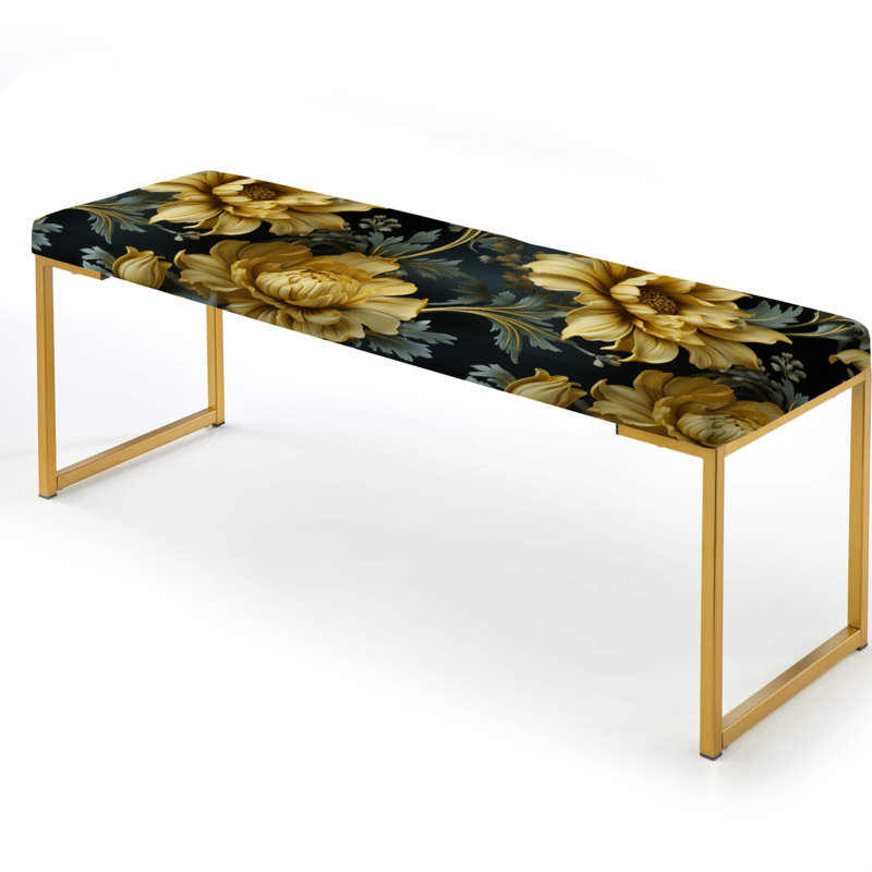 Banc damassé bleu foncé et jaune en damas bleu foncé