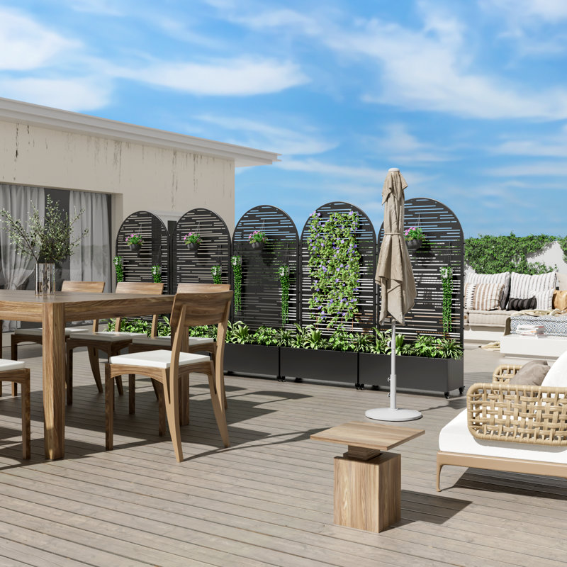 Boîte à fleurs en métal avec treillis et roues Arch, H 72 po x l 35 po x P 16 po