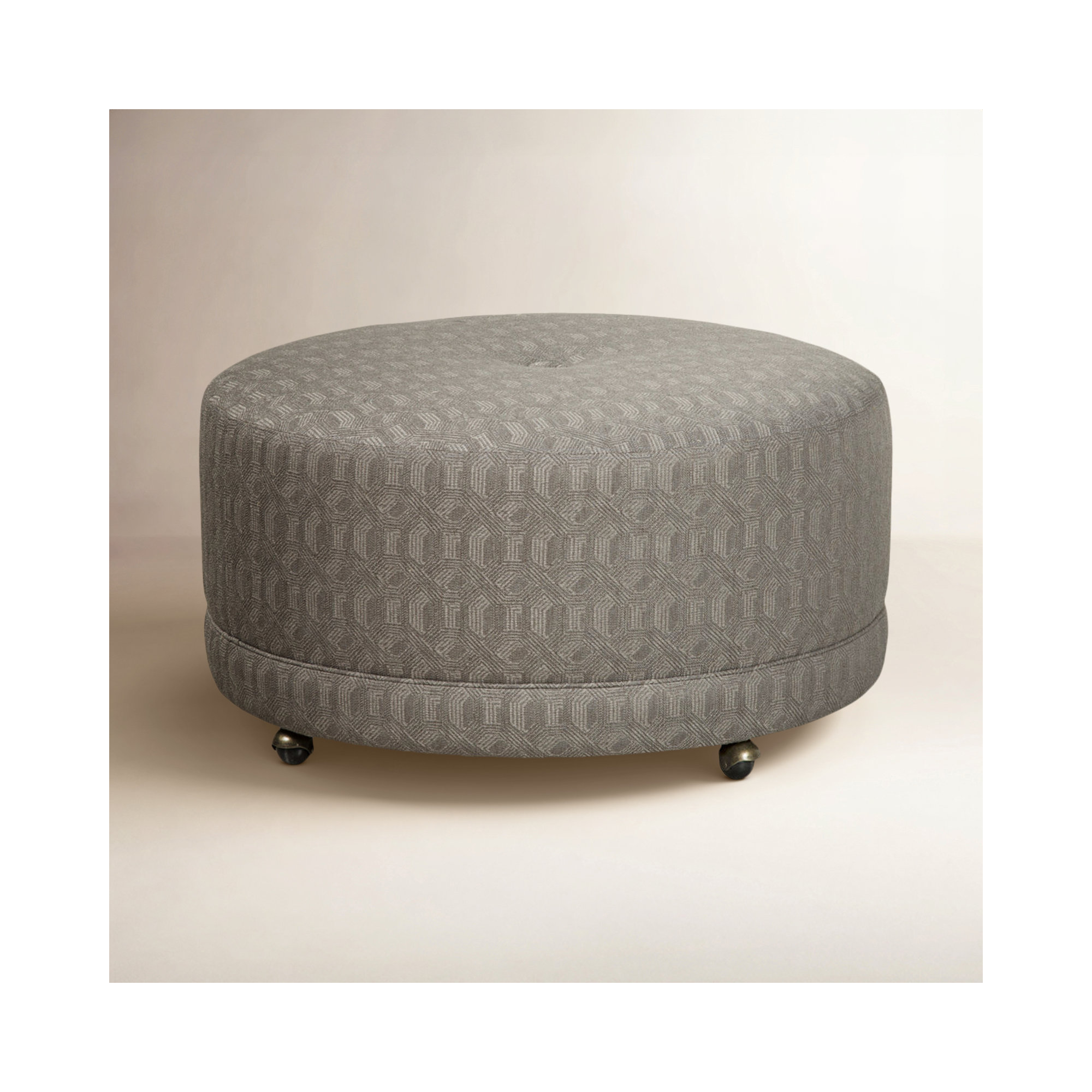 Ellwood 37'' Wide Round Geometric Cocktail Ottoman, Drusky Gray Performance