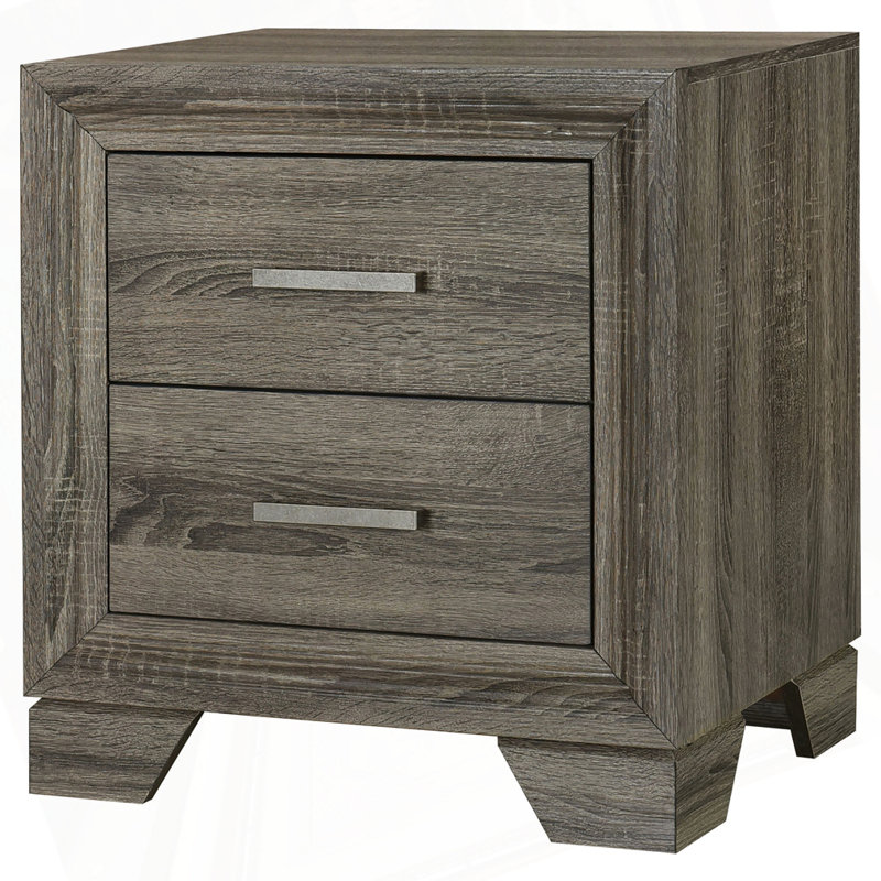 Brown Oak 2-Drawer Nightstand