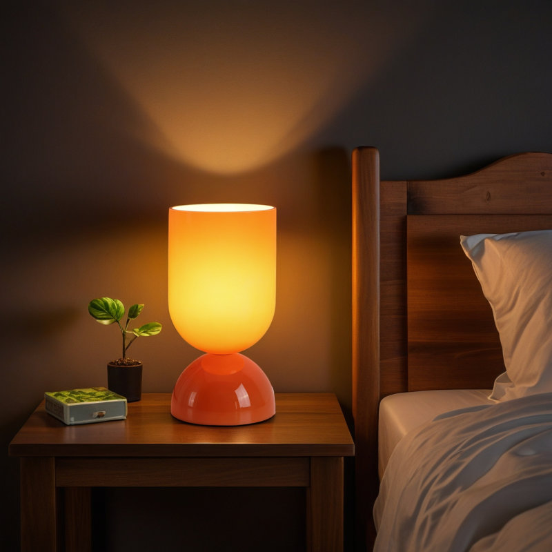 9" Modern Glass Table Lamp with E12 Base & In-Line On/Off Switch – Compact Accent Lighting for Bedroom or Living Room, Orange