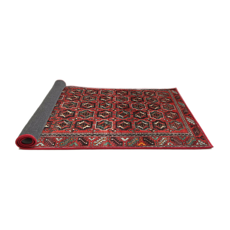 Tapis géométrique rouge / brun, Rond 5 pi