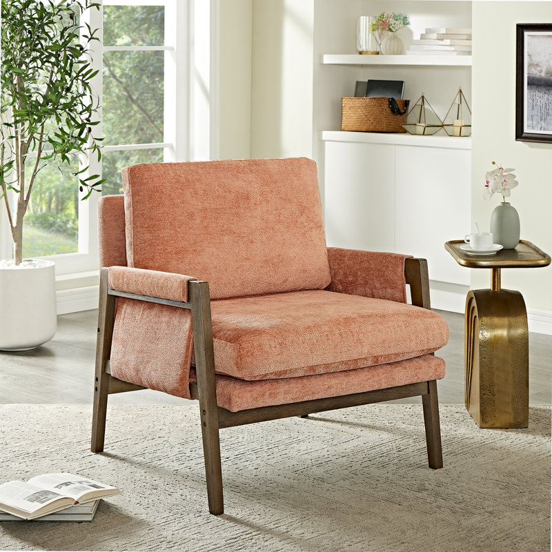 Fauteuil Mid-Century moderne en velours, orange, Orange